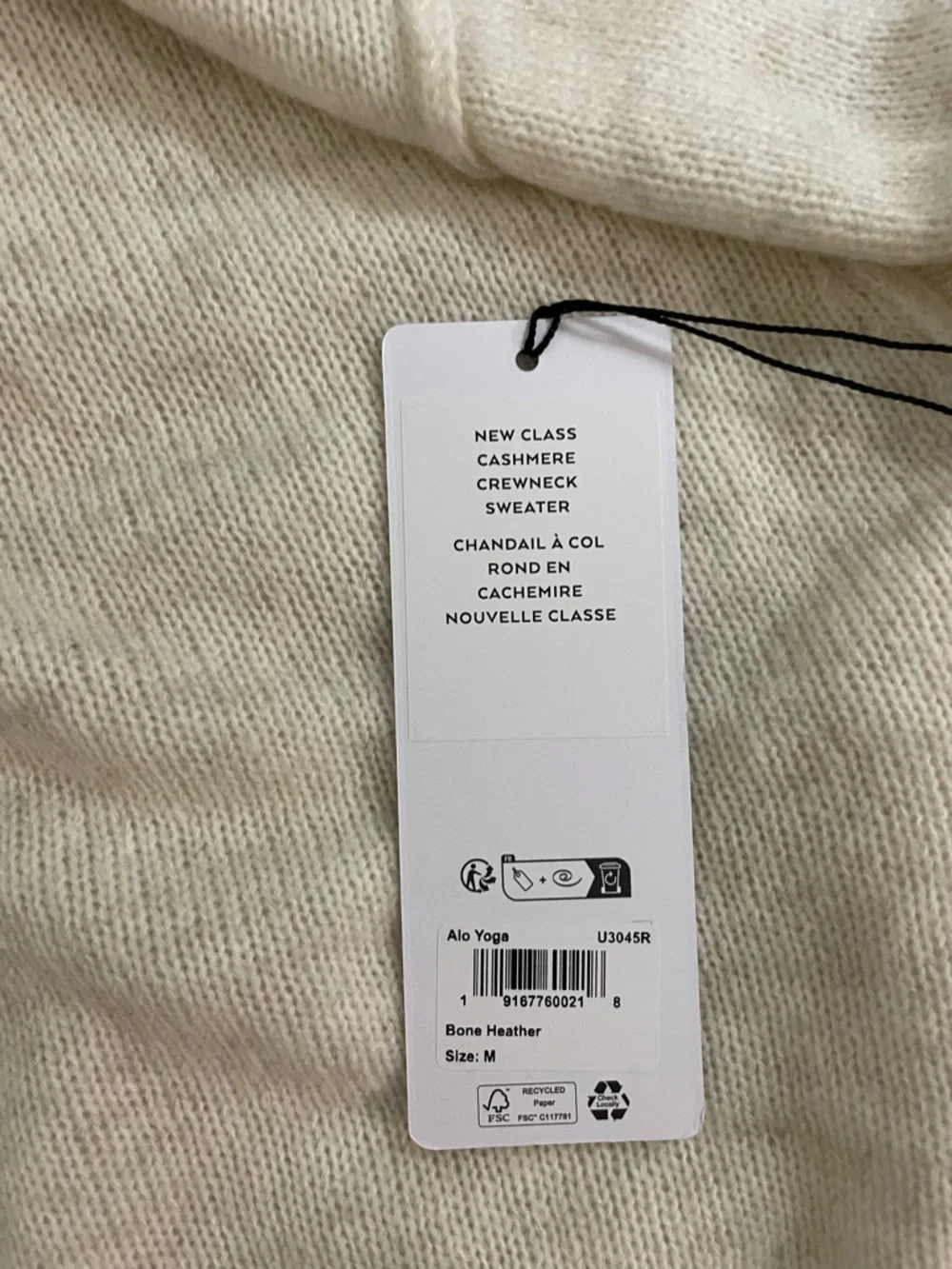 ALO Yoga NWT Unisex Wool Cashmere New Class Crewneck Sweater Bone Heather Size M